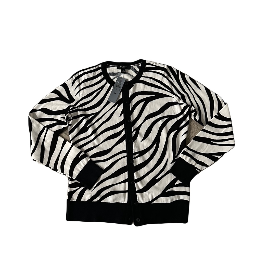 Ann Taylor Zebra Print Cardigan, Size Small Petite, Cotton Blend Stretchable